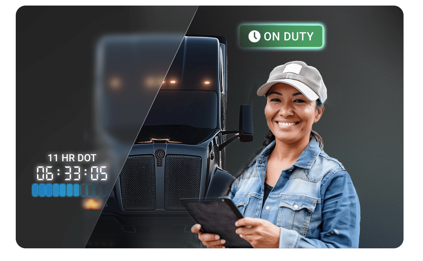 Home Image of driver on duty with hours of work tracking