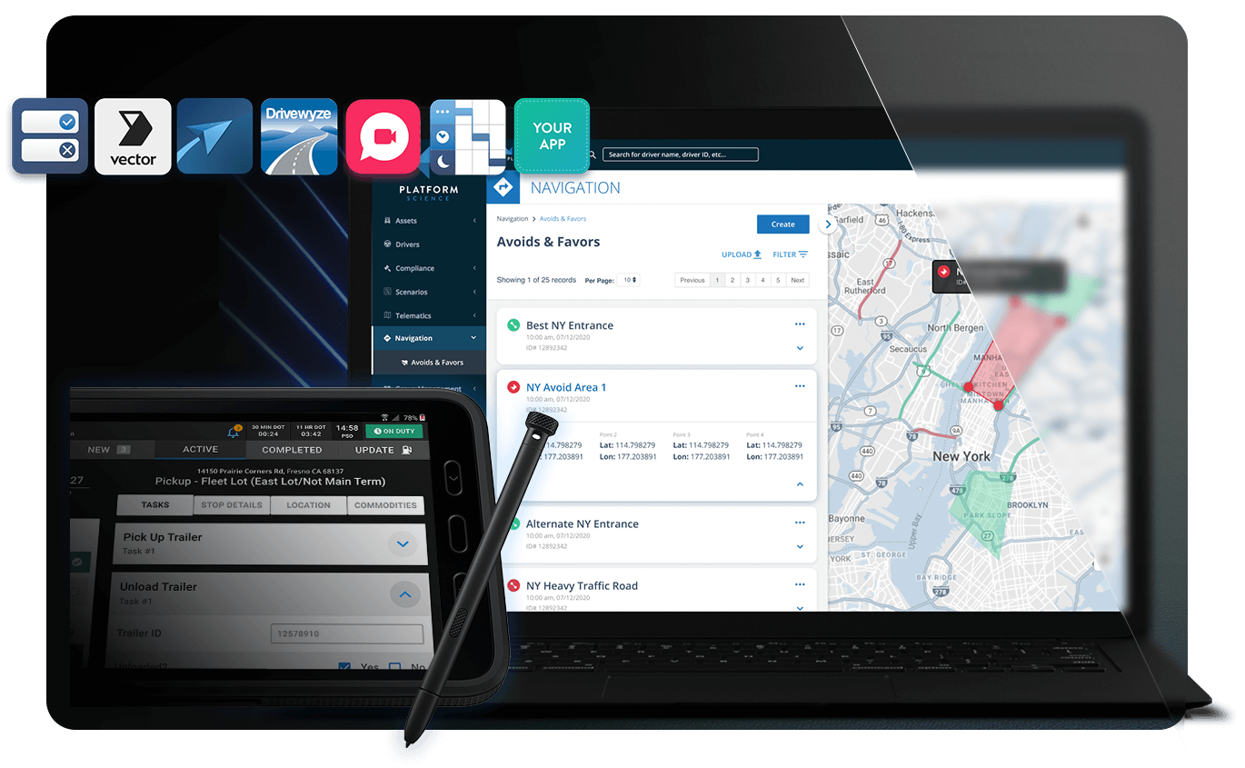 Home Image showing Platform Science user interface and on device.